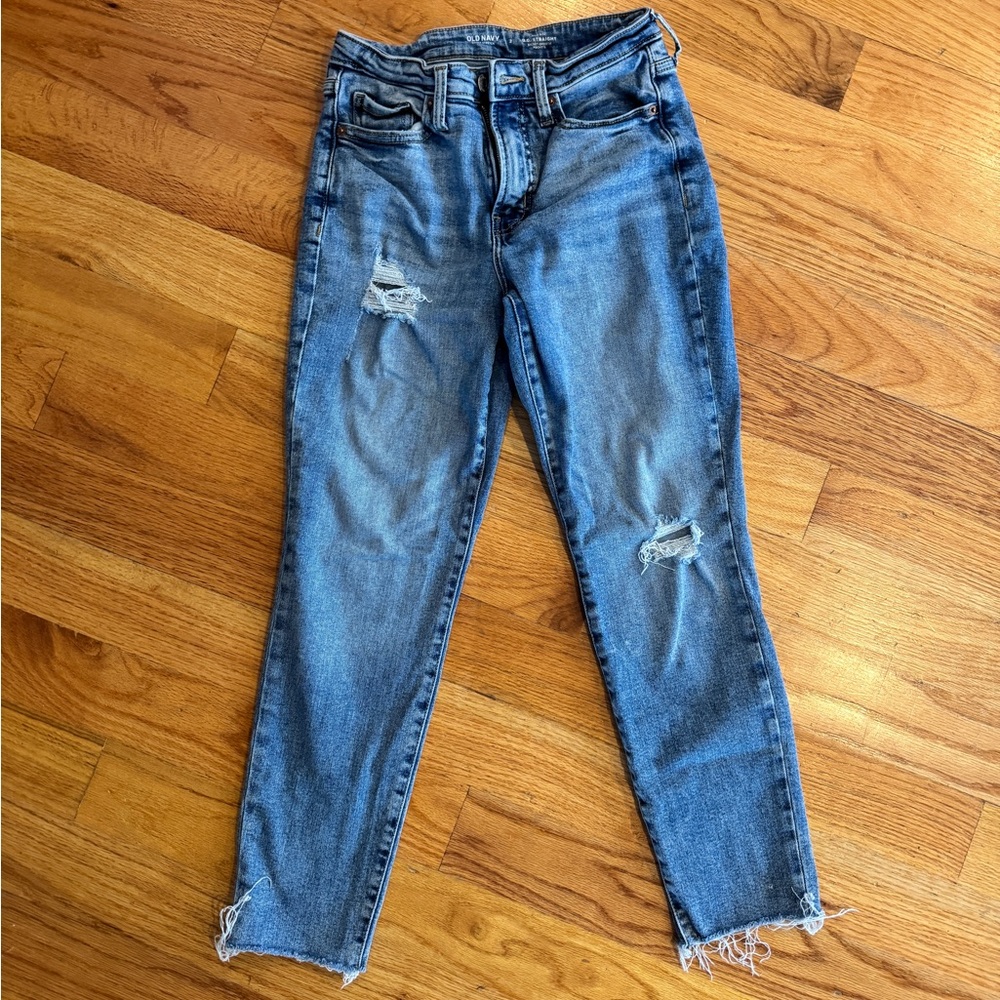 Old Navy Women's Distressed Skinny Jeans - Light Blue